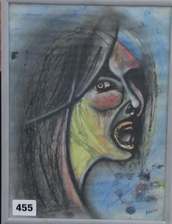 Arturo Caskisko??? , mixed media, Head of a woman, signed, 29 x 20cm